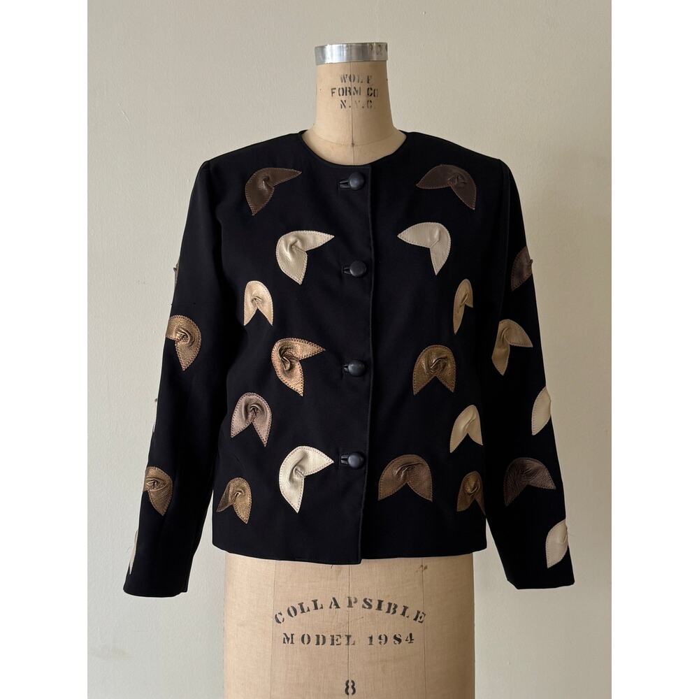 Vintage Metallic Leather Fortune Cookie Appliqué Jacket